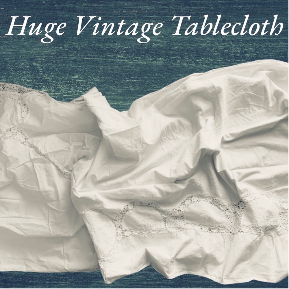 Large Vintage Tablecloth White Lace Crochet Buffet / Party / Formal Dining